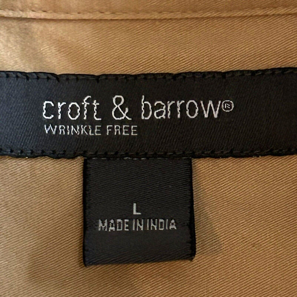 Croft & Barrow Mens Size L Casual Button Up Long Sleeve Shirt Beige Preppy - Picture 2 of 12